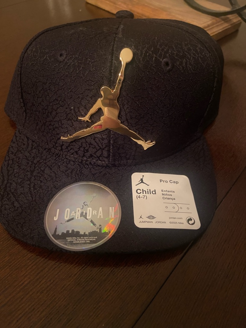 Jordan Child Pro Cap in Black with Gold Jumpman